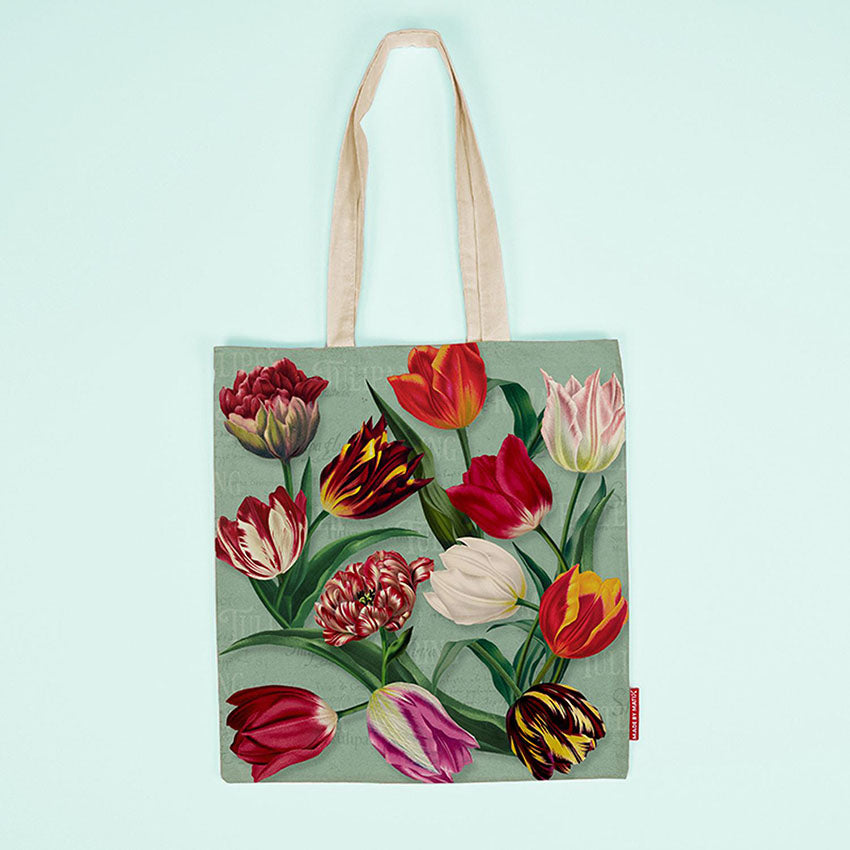 Bomullskasse grön med tryck tulpaner serien Pretty Tulips från Matix Souvenir Holland