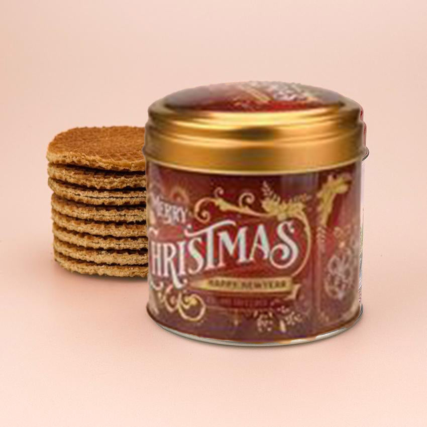 Röd/guld julburk med påse stroopwafels