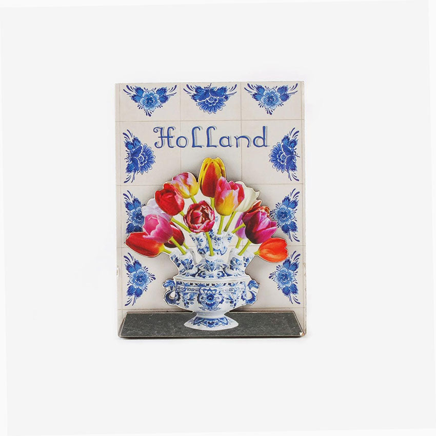 Magnet MDF med tulpanbukett på Delfts blauw kakelplatta från Matix Souvenir Holland