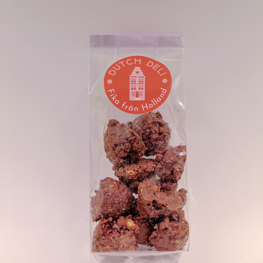 Påse 125g. med sirapsvåffla bitar med LJUS choklad (Stroopwafelrotsjes MELK) från Fika från Holland