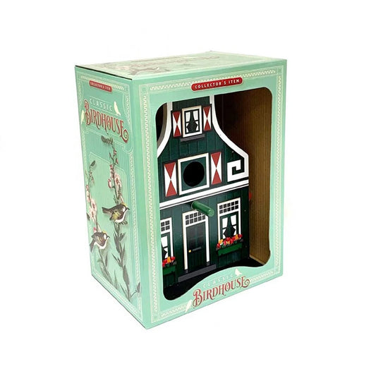 Fågelholk "Zaans huisje" grön/röd från Matix souvenir Holland i förpackning