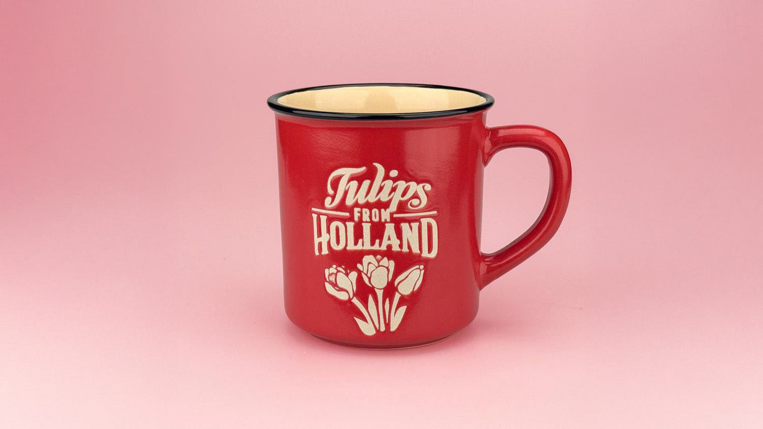 Tulips från Holland avbildad på en röd mugg från Camp-serien