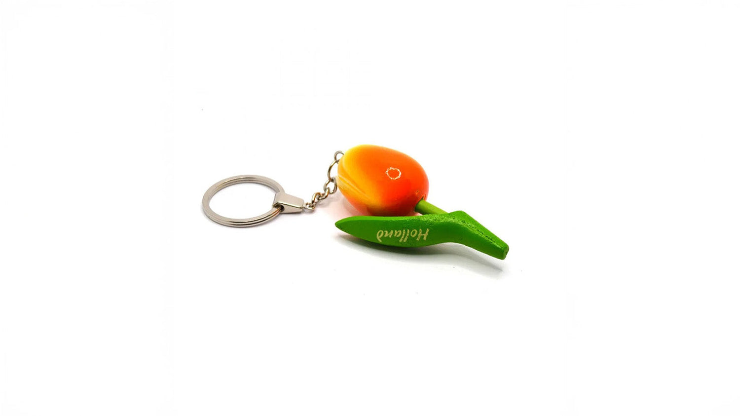Nyckelring orange tulpan av trä från Matix Souvenir Holland