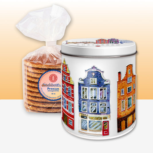 Dekorativa I Love Amsterdam stroopwafel-/förvaringsburk med Reliefdetaljer med påsepremium stroopwafels