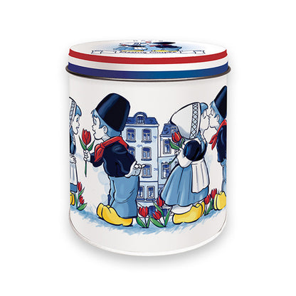 Förvaringsburk för stroopwaflar med motivet ”The Kissing Couple” och ”I love Holland”