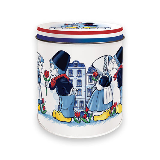 Förvaringsburk för stroopwaflar med motivet ”The Kissing Couple” och ”I love Holland”