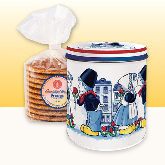 I Love Holland stroopwafel-/förvaringsburk med premium stroopwafels (10 st, ca 350 g totalt) – Exklusivt gåvoset