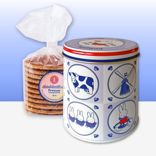 Förvaringsburk för stroopwaflar med Miffy-tema, souvenir, blå med påse premium stroopwafels