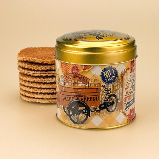 Burk sirapsvåfflor lastcykel Holland gul retrostil från Matix souvenir Holland