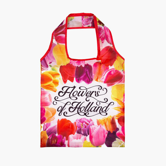 Hopvikbar kasse med avtryck tulpaner och texten flowers of Holland från Matix Souvenir Holland