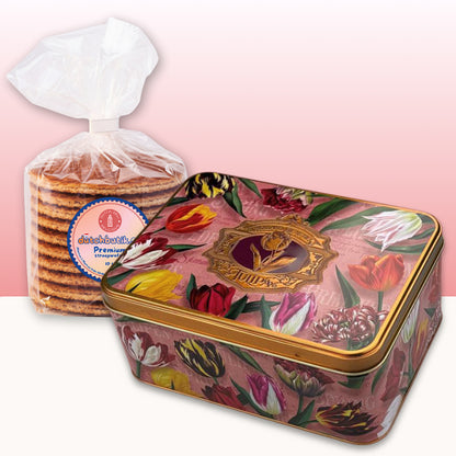 Pretty Tulips Kexburk Rosa med premium stroopwafels (10 st, ca 350 g totalt) – Exklusivt gåvoset