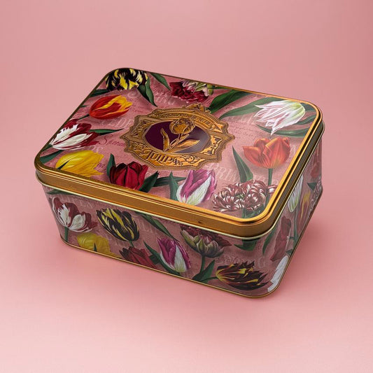 Kexburk serien "Pretty Tulips" tulpaner/rosa och präglad logo från Matix souvenir Holland