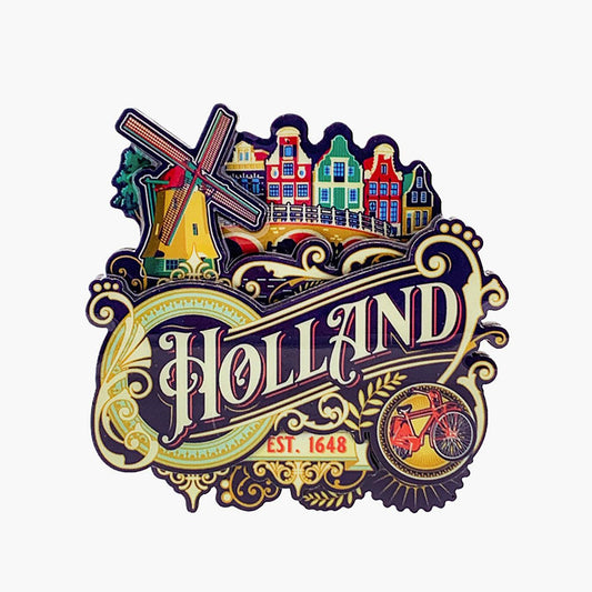 Magnet mdf serien "Vintage city ornaments Holland" med tulpaner, träsko, väderkvarn, cykel och mer från Matix Souvenir Holland