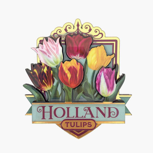 Magneter mdf serien "Pretty Tulips" Holland tulpaner/grön och guldfärgade accenter från Matix Souvenir Holland