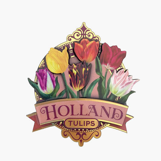 Magneter mdf serien "Pretty Tulips" Holland tulpaner/rosa och guldfärgade accenter från Matix Souvenir Holland