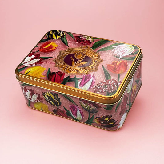 Kexburk serien "Pretty Tulips" tulpaner/rosa och präglad logo från Matix souvenir Holland