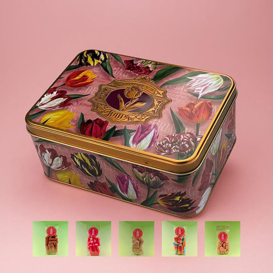 Paket: Plåtburk serien "Pretty Tulips" från Matix Souvenir med påse godis från Holland
