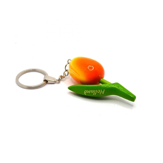Nyckelring orange tulpan av trä från Matix Souvenir Holland