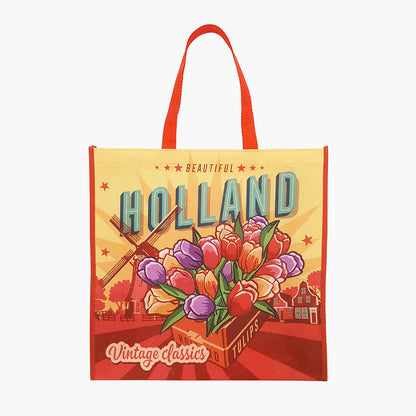 Stor Kasse/ Big-Shopper non-woven från serien "Vintage classics" tryck tulpaner och texten beautiful Holland från Matix Souvenir Holland