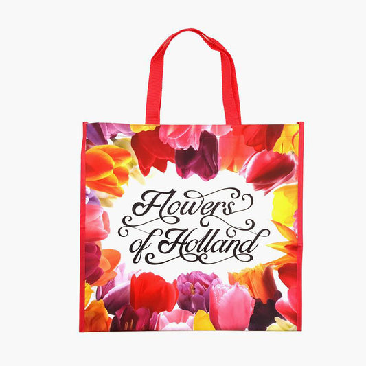 Stor Kasse/ Big-Shopper non-woven med tryck tulpaner och texten flowers of Holland från Matix Souvenir Holland