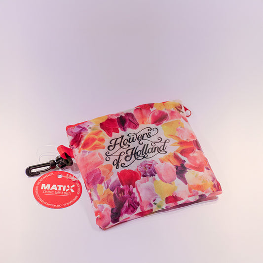 Hopvikbar kasse med avtryck tulpaner och texten flowers of Holland från Matix Souvenir Holland