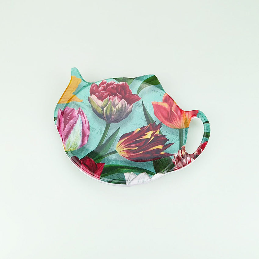 Gröna Te-påshållare för tepåsar, serien Pretty Tulips, 11 x 13 cm