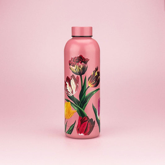 Vattenflaska i rostfritt stål med dubbla väggar 0.5L serien "Pretty Tulips" tulpaner/rosa från Matix Souvenir Holland