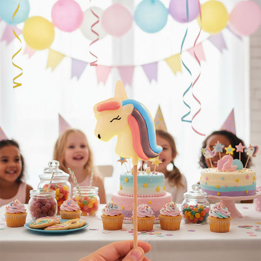 Färgglad enhörning jordgubbsklubba 50gr från Holland - magisk godis med jordgubbssmak för barn från Holland Foodz. Kalasgodis.