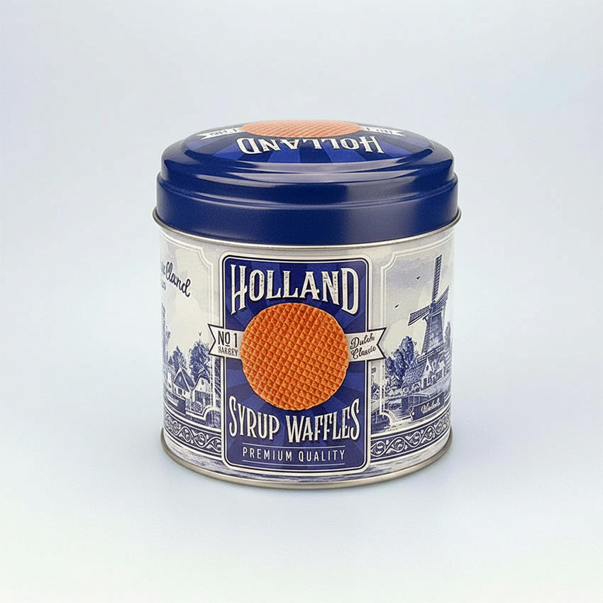 Hollandsk burk som passar för sirapsvåfflor i "Delft blå" (Delfts Blauw)