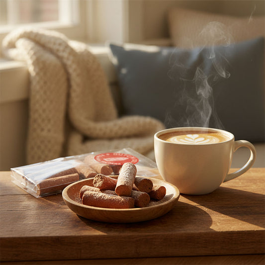 Påse 125g. med liten kanelsockerstänger (Zachte Kaneelstokjes) enligt originalrecept från Holland Foodz Oosterhout. För din perfekta fika