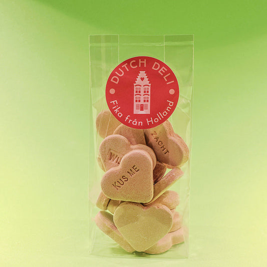 Påse 125gr. stor lakritshjärtana med texten (Reuze salmiakharten) enligt originalrecept från Fortuin i Dokkum