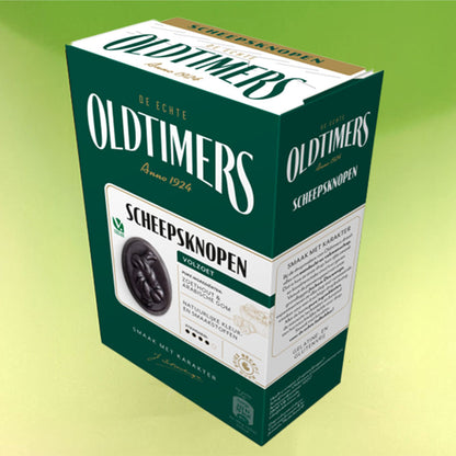 Doosje Scheepsknopendrop van Oldtimers. Volzoet van smaak, 185gram