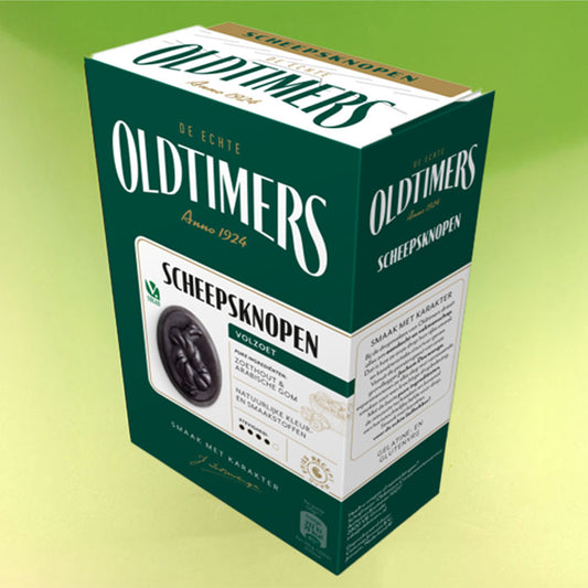 Doosje Scheepsknopendrop van Oldtimers. Volzoet van smaak, 185gram
