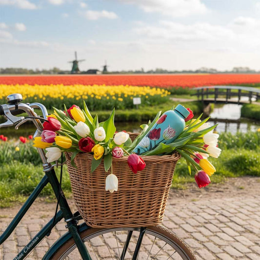 Pretty Tulips blågrön vattenflaska 0.5L rostfritt stål cykel outdoor - holländsk från Matix
